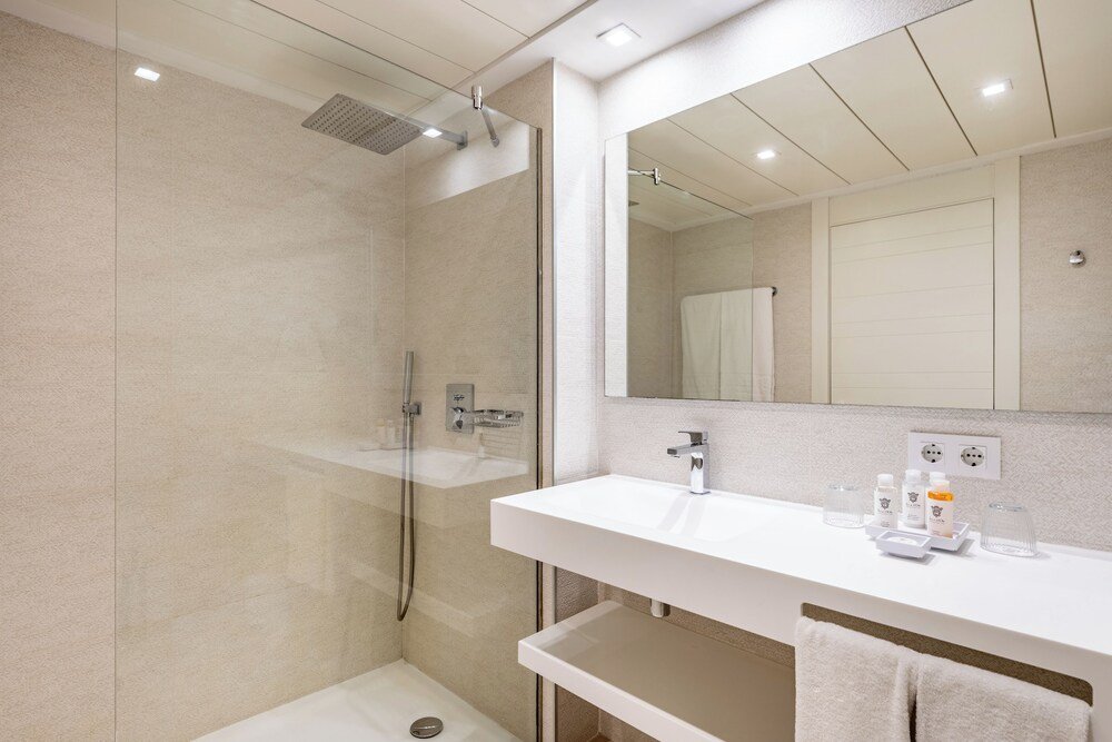 Modern bathroom with a glass-enclosed shower