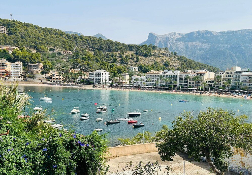 Coastal town with buildings along the beach