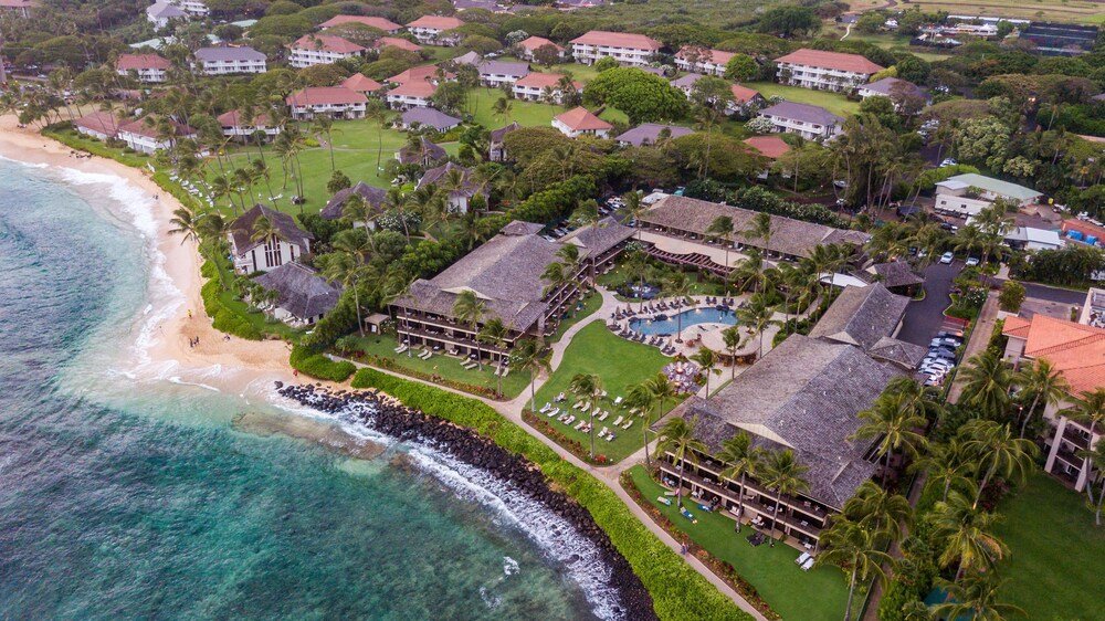 Aerial view of a resort with several buildings