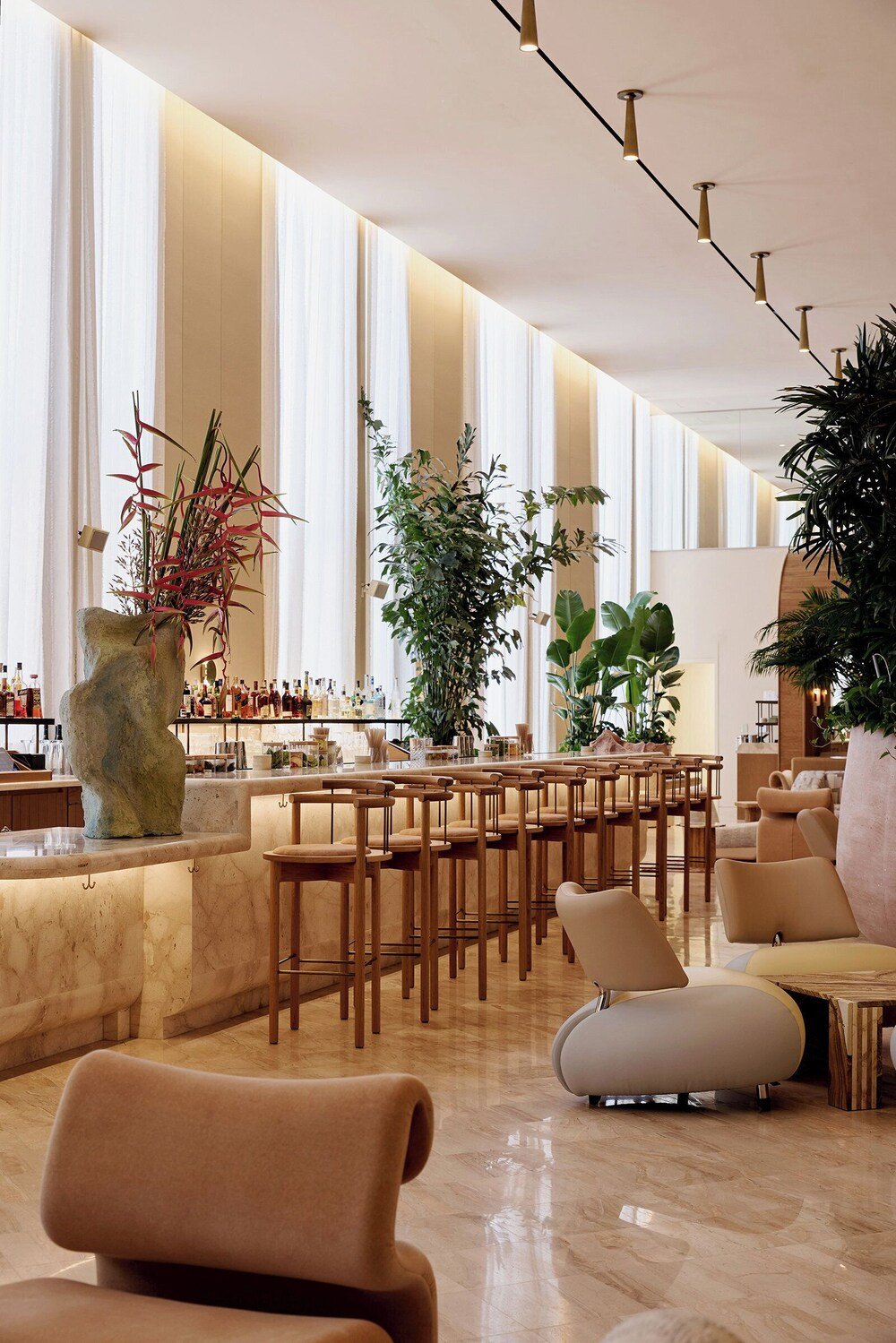 Modern bar area with a marble countertop