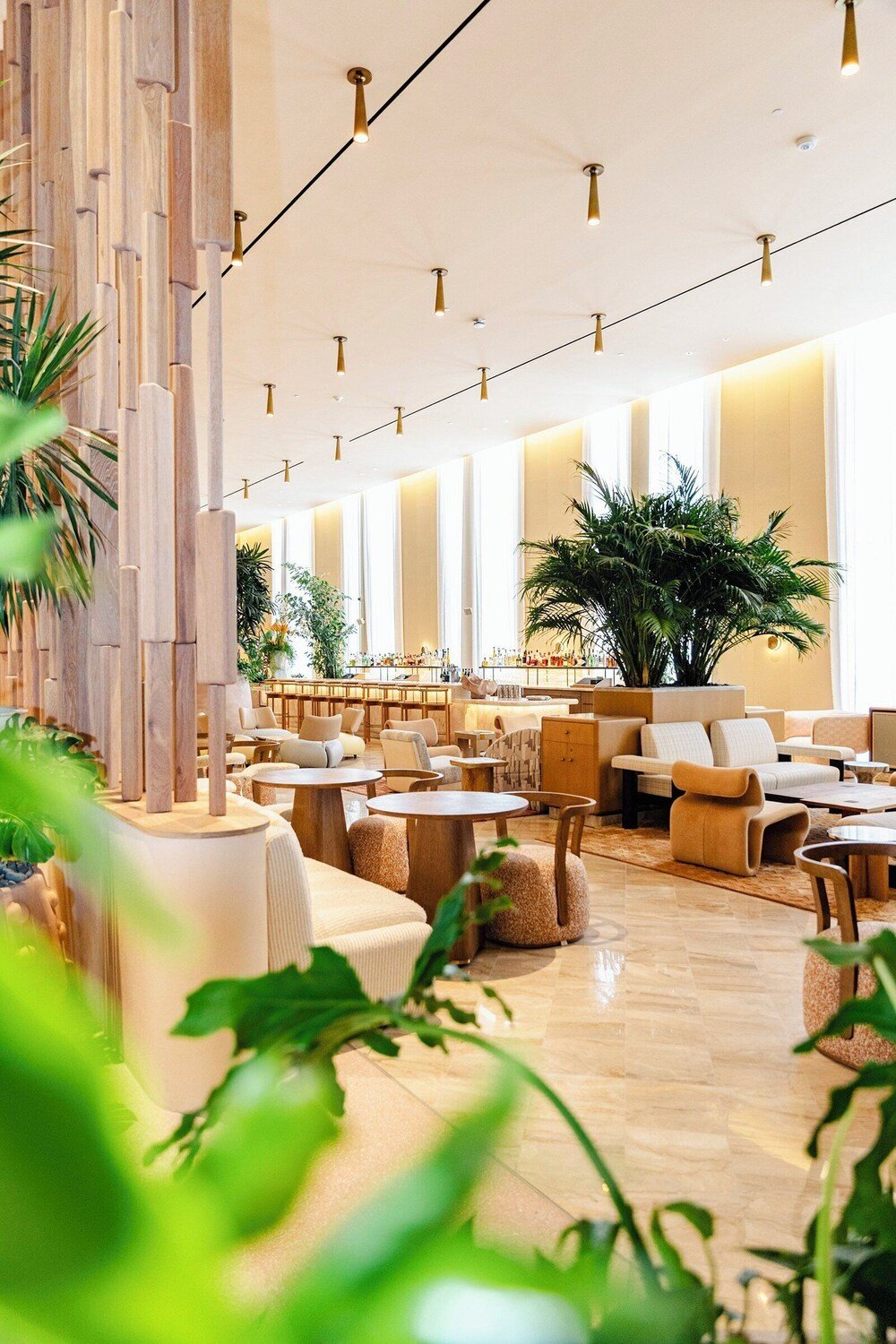 Spacious lobby with high ceilings and modern lighting